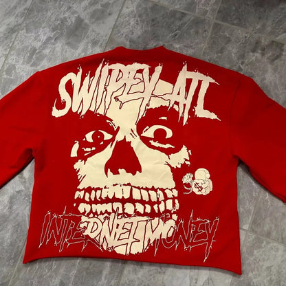 Red Harajuku-style T-shirt With Three-quarter Sleeves