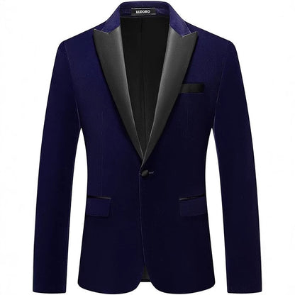 Men's Velvet Lapel Single-Buckle Suit Jacket