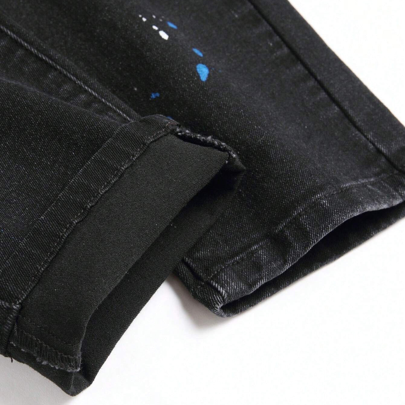 Men's Fashionable Straight-Leg Ripped Black Jeans