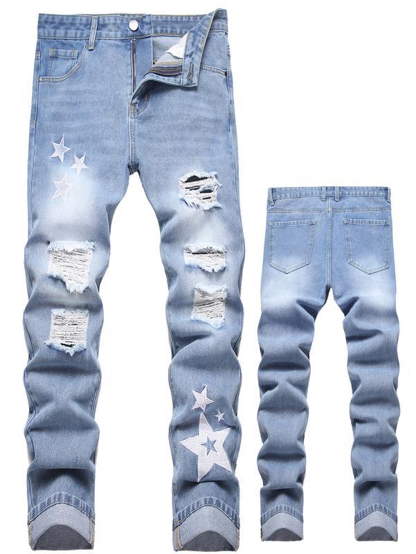 Men's Motorcycle Zipper-Decorated Jeans Slim Fit Ripped