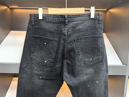 Men's Fashionable Straight-Leg Ripped Black Jeans