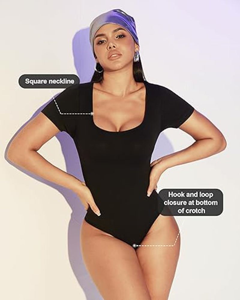 Seamless Square Neck Bodysuit For Women Tummy Control Short Sleeve Thong Shapewear Slim Fit Body Sculpting Shaper Everyday Wear