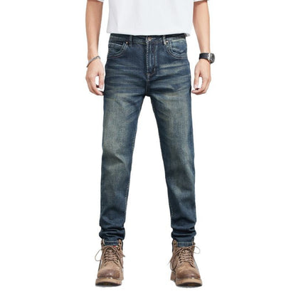 Mens Retro Yellow-Clay Blue Versatile Straight-Cut Casual Long Pants