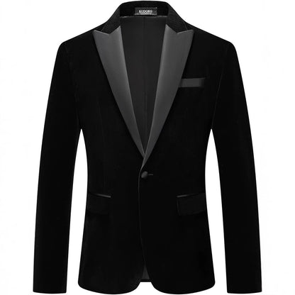 Men's Velvet Lapel Single-Buckle Suit Jacket