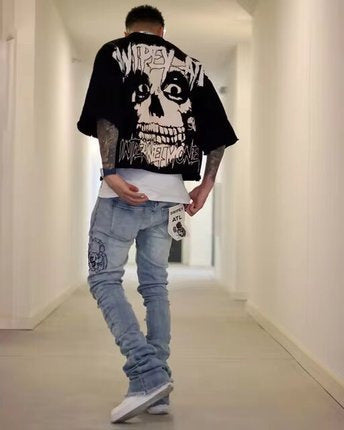 Red Harajuku-style T-shirt With Three-quarter Sleeves