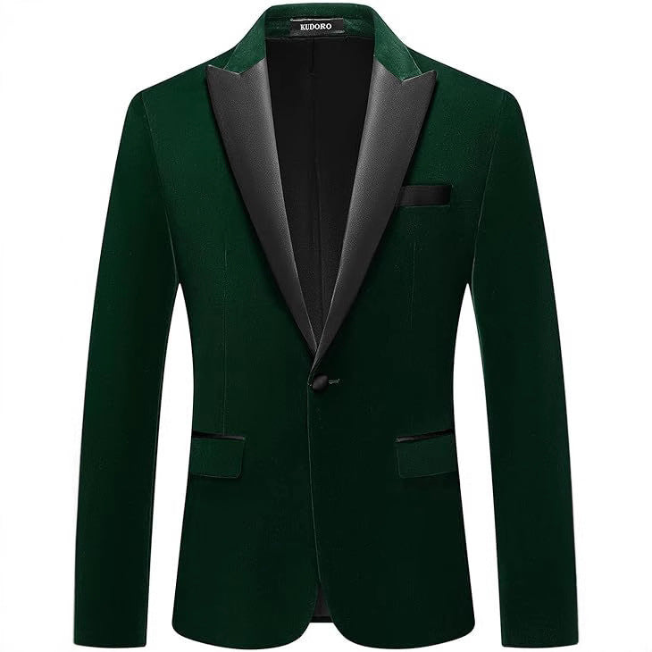 Men's Velvet Lapel Single-Buckle Suit Jacket
