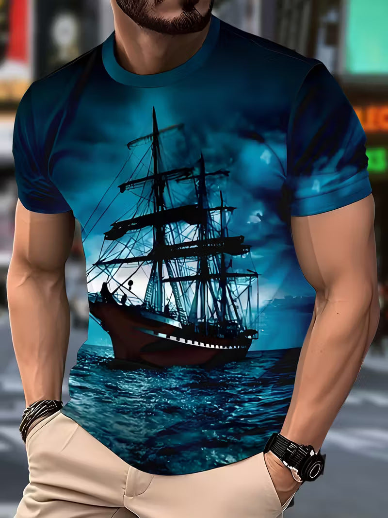 3D Digital-Print Casual Mens Top