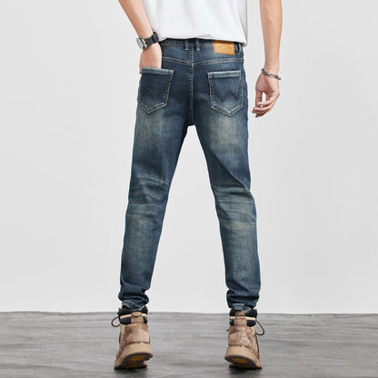 Mens Retro Yellow-Clay Blue Versatile Straight-Cut Casual Long Pants