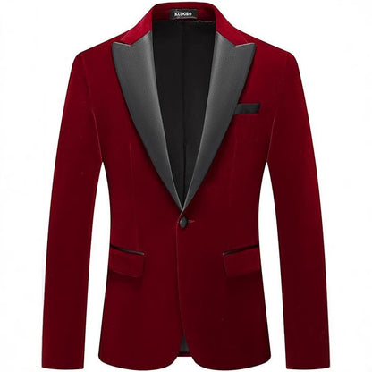 Men's Velvet Lapel Single-Buckle Suit Jacket